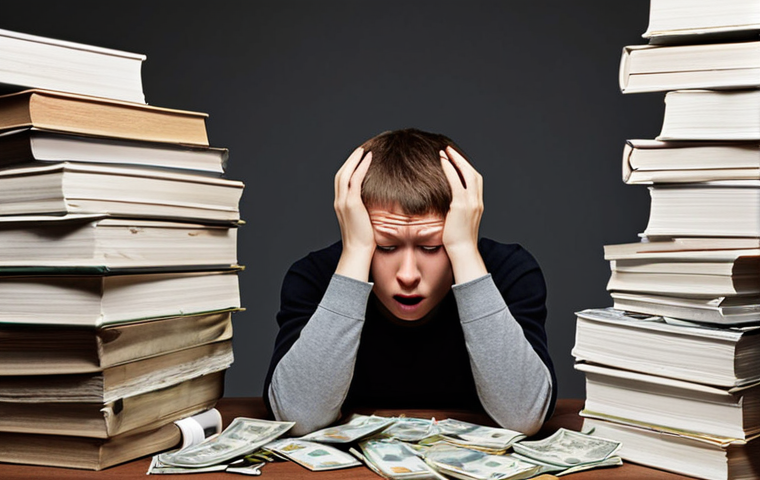 **Image Prompt:** A stressed student surrounded by towering stacks of textbooks and bills, highlighting the financial burden of educational certifications. Add Dutch currency notes (€) scattered around to emphasize the cost. The setting should be a cluttered study space with a laptop displaying online course materials.