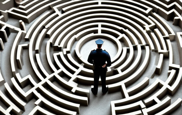 **
A security guard standing in a maze. Other people are there, offering sections of a map. Symbolizes networking and career guidance in the security industry. Focus on the helpfulness of connections.
**